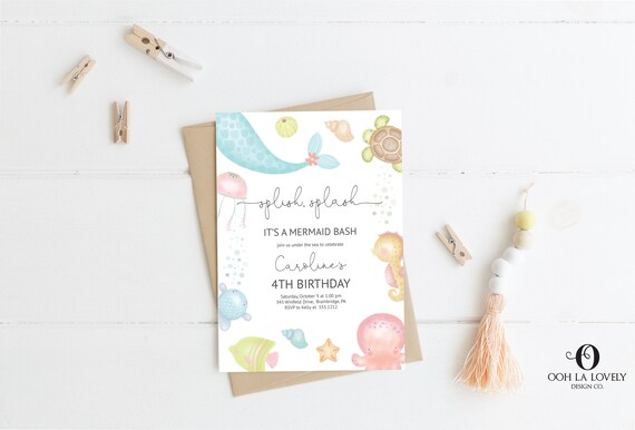 Mermaid Birthday Party Invitation Girl Birthday Party Invite Etsy