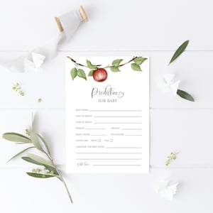Red Apple Baby Shower Game | Apple Predictions for Baby Card | Templett | Baby Predictions Card | Instant Download | N35