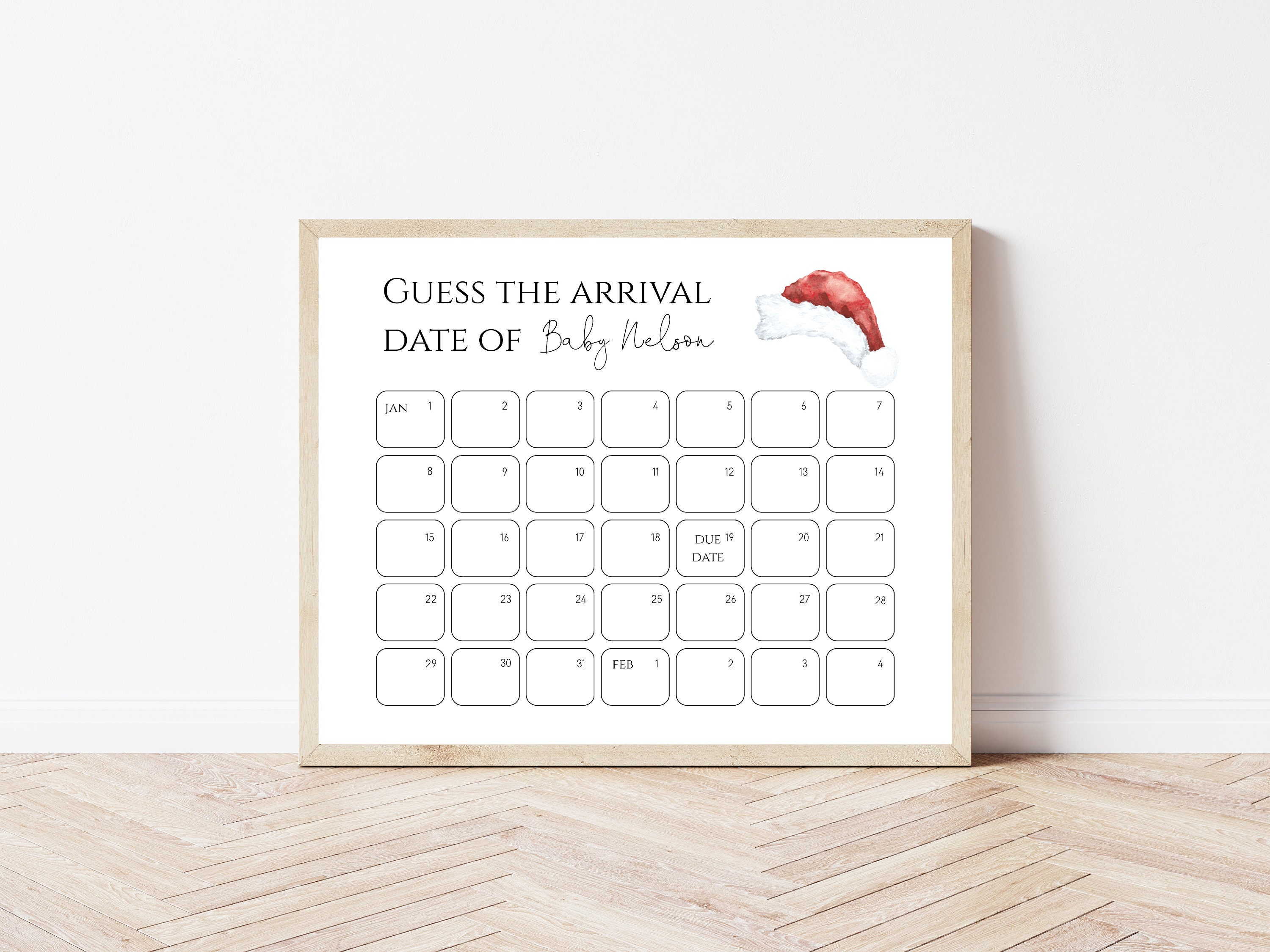 Santa Guess Baby's Due Date Calendar Baby Shower Game Sign | Gender Neutral Baby Shower Decor | Editable Template Instant Download | N94