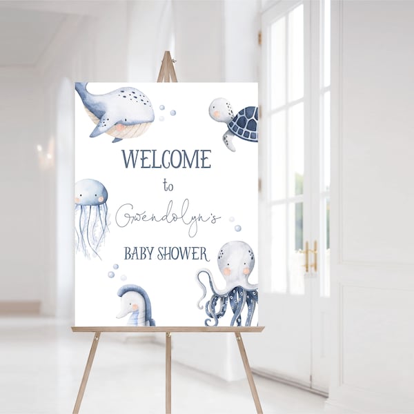 Editable Nautical Baby Shower Welcome Sign | Under the Sea Shower Sign | Printable Baby Shower Sign Boy | Templett | Instant Download | N142