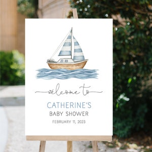 Sailboat Baby Shower Welcome Sign, Boy Baby Shower Sign Template, Ahoy It's a Boy, Nautical Baby Shower, Marine Baby Shower, n390