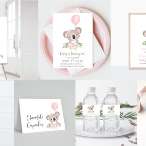 Koala Birthday Party Package | Editable Girl Birthday Party template Bundle|  Templett | Instant Download | N114