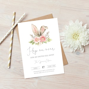 Easter Egg Hunt Invitation | Pink Bunny Ears Easter Egg Hunt Invite |  Templett | Instant Download