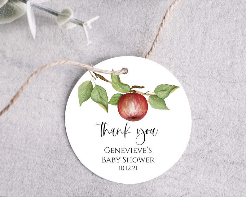 Apple Favor Tag Template Editable Apple Baby Shower Thank - Etsy
