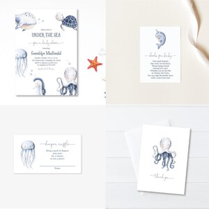 Nautical Baby Shower Invitation Bundle | Under the Sea Baby Shower Invitation | Boy Baby Shower Invite |  Templett | Instant Download | N142