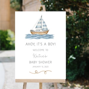 Sailboat Baby Shower Welcome Sign, Boy Baby Shower SignTemplate, Ahoy It's a Boy, Nautical Baby Shower, Marine Baby Shower, n390