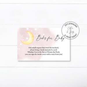 Pink Books for Baby Insert | Girl Boho Stay Well Moon Child Baby Shower Shower Editable Template Instant Download | N98