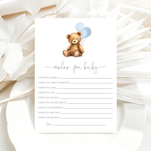 Tarjeta de deseos para bebé con osito de peluche azul / Juego para baby shower con osito de peluche / Descarga instantánea / Imprimible / N65B