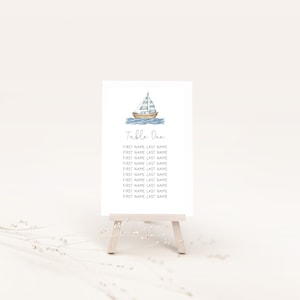Sailboat Baby Shower Table Number Sign | Boy Nautical Baby Shower Place Seating Sign, Instant Download, N390 V2
