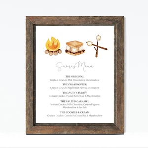 S'mores Menu | Printable Smores Bar Sign | Editable Smores Bar Template | Instant Download, Templett | N162