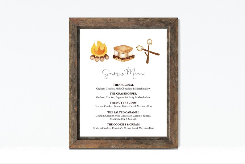 S'mores Menu Printable Smores Bar Sign Editable Smores - Etsy