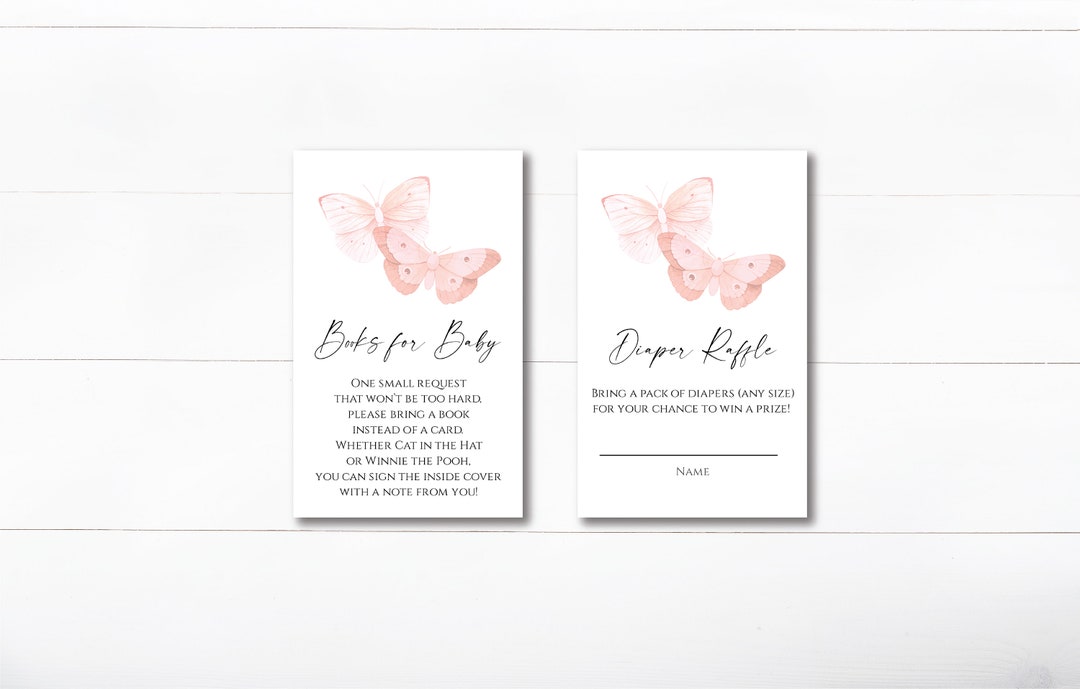 Butterfly Baby Shower Books for Baby and Diaper Raffle Card Instant