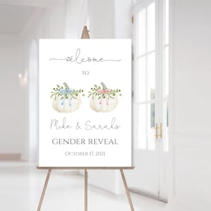 Pumpkin Gender Reveal Welcome Sign | Fall Gender Reveal Editable Sign Template Instant Download | N79