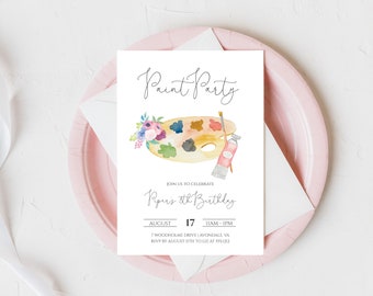 Paint Birthday Party Invitation | Girl Art Birthday Party Invite | Painting Birthday Invitation | Instant Download | N166