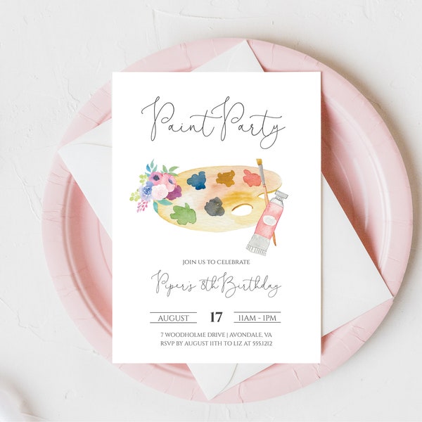 Paint Birthday Party Invitation | Girl Art Birthday Party Invite | Painting Birthday Invitation | Instant Download | N166