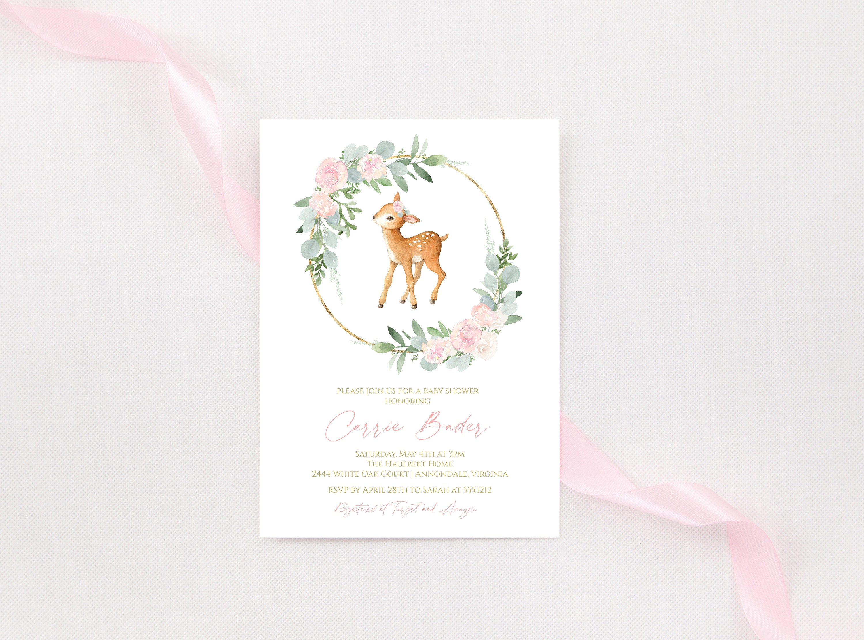 Deer Baby Shower Invitation Girl Woodland Baby Shower Invite - Etsy