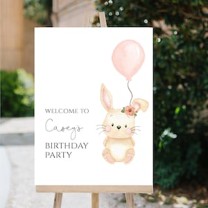 Bunny Birthday Party Welcome Sign | Girl First Birthday Party Sign | Templett | Instant Download | N42