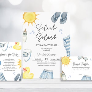 Baby Shower by the Pool Invitation Template | Instant Download | Printable Boy Pool Party Baby Shower Invite | N143