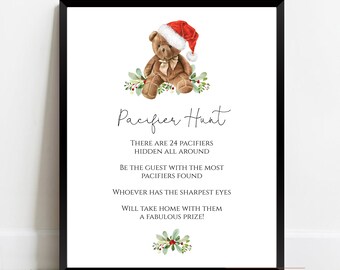 Christmas Baby Shower Game |  Editable Teddy Bear Predictions and Advice for Baby Card | Templett | Instant Download | N94b