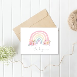 Regenbogen Dankeskarte | Regenbogen Baby Shower Danke Grußkarten | Druckbare Regenbogen Karten| Sofort Download | Tempett | N18