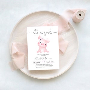 Pig Baby Shower Invitation | Girl Pig Baby Shower Invitation, Piggy Floral Baby Shower Template | Templett | Instant Download | N113