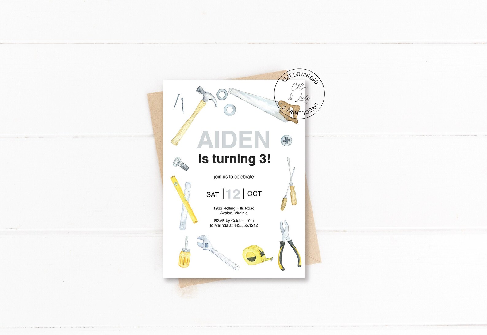 Tools Birthday Party Invitation Editable Boy Birthday Party - Etsy