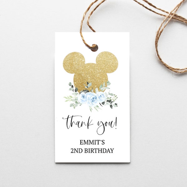 Mickey Favor Tag | Blue Mickey Thank You Tag | Printable Mikey Baby Shower Tag | Instant Download | Tempett | N54b