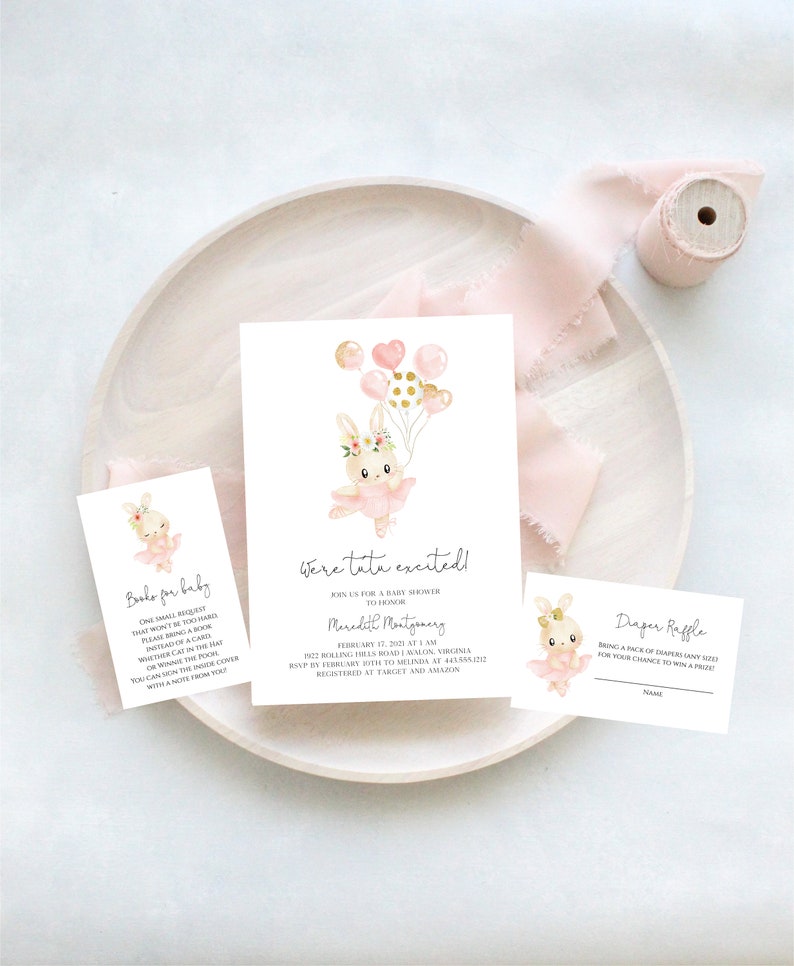 Ballerina Baby Shower Invitation Bundle Pink Tutu Excited Etsy