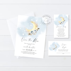 Boy Boho Baby Shower Invitation Bundle | Over the Moon Child Baby Shower | Editable Template Instant Download | Baby Shower Package | N99B
