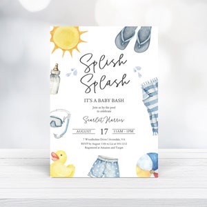 Baby Shower by the Pool Invitation Template | Instant Download | Printable Boy Pool Party Baby Shower Invite | N143