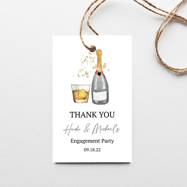 Whiskey and Bubbly Favor Tag | Cocktail Engagement Party Favor Tag | Cocktail Thank You Tag | N61