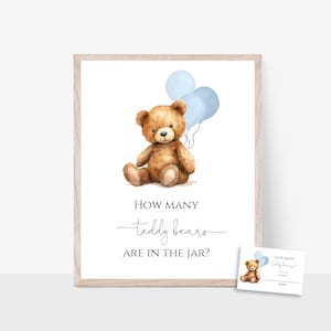 Blue Teddy Bear Baby Shower Game | How many teddy bears jar game Sign | Guess how many in the jar game | Templett | Instant Download | N65B