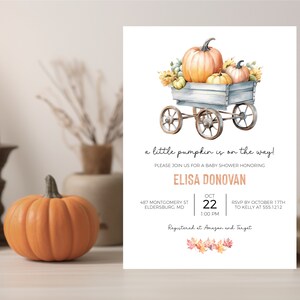 Zaproszenie na Baby Shower z dyni | Jesienny Baby Shower Szablon do edycji bez względu na płeć Natychmiastowe pobranie | N549