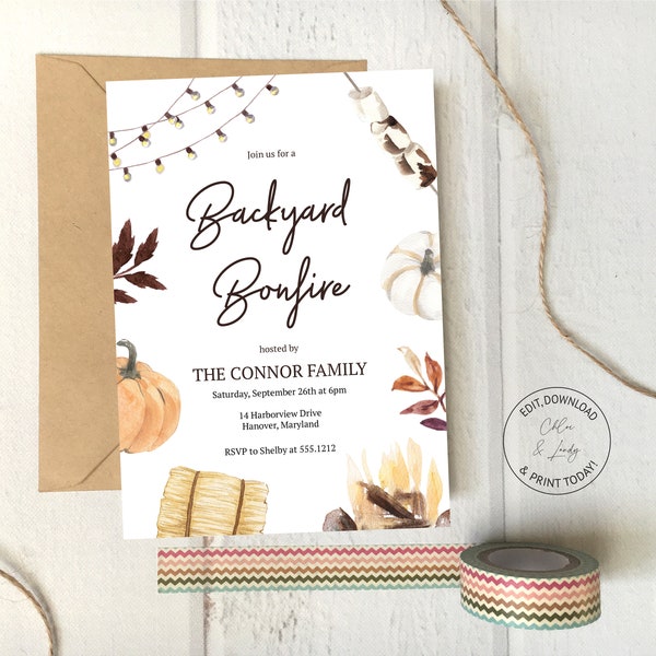 Backyard Bonfire Invitation | Fall Birthday Party Invitation | Fall Festival Invite | Instant Download | N170