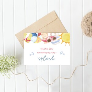 Pool Party Thank You Card Template Swimming Party Thank You - Etsy