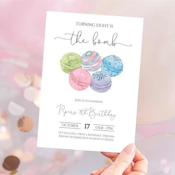 Bath Bomb Birthday Party Invitation | Girl Bath Bomb Birthday Party Invite | Bath Bomb Making Party Invitation | Instant Download | e765