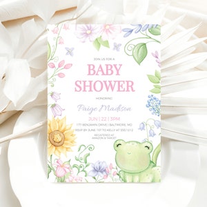 Plantilla de invitación de baby shower de rana / Invitación de baby shower de rana niña / Invitación digital de baby shower de rana / Descarga instantánea / Imprimible / N445