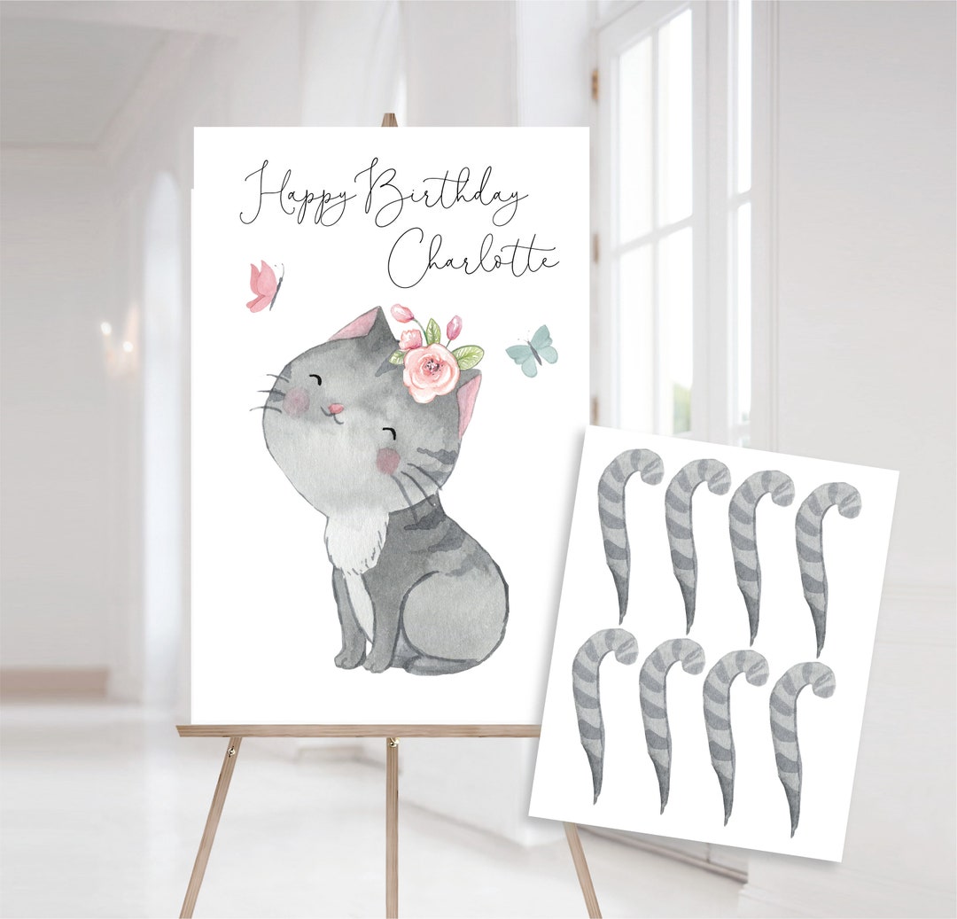 Pin the Tail on the Kitty / Cat Party Game for Girls Kitten Girl