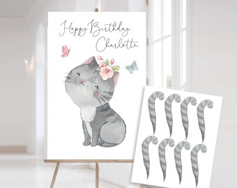 Pin the Tail on the Kitty / Cat party game for girls | Kitten Girl Birthday Party Game | Kit-tea Birthday Party | Instant Download | e206