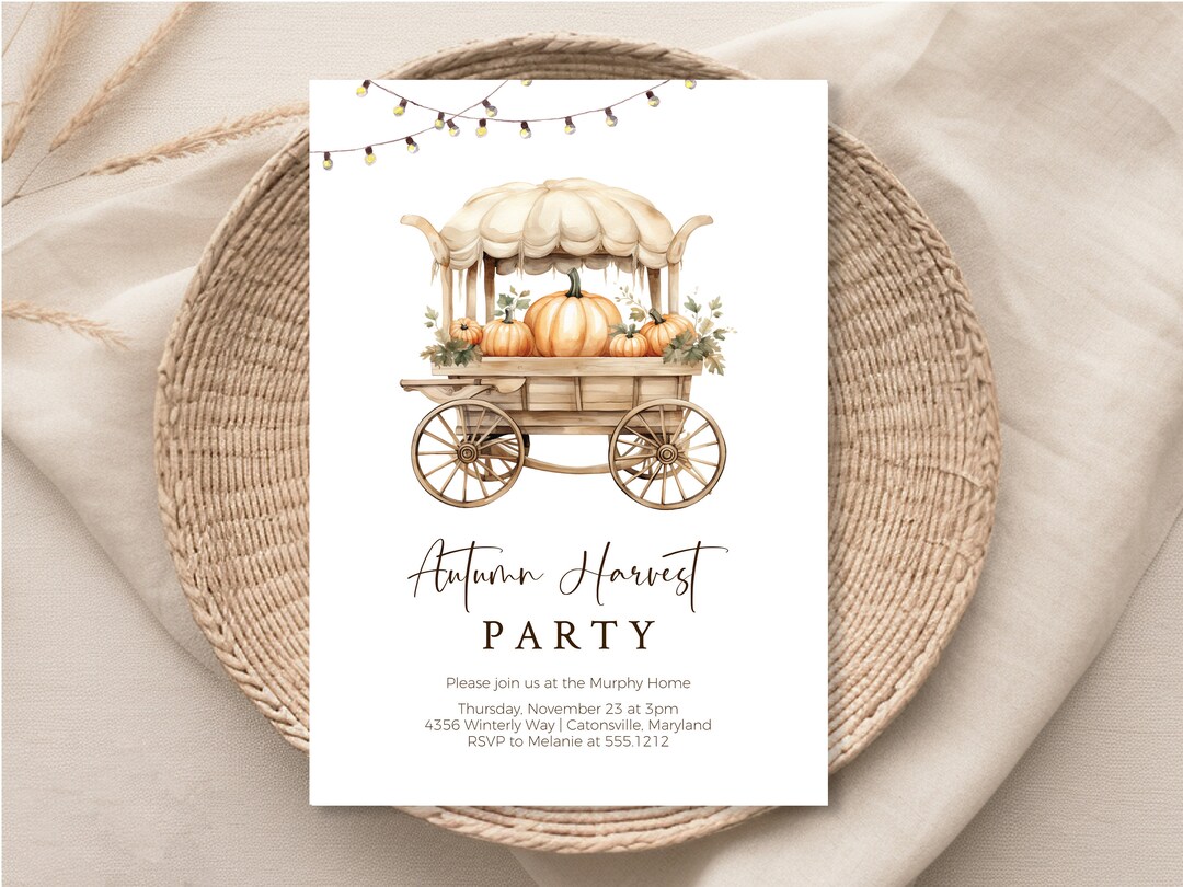 Autumn Harvest Party Invitation, Editable Fall Harvest Evite, Pumpkin ...