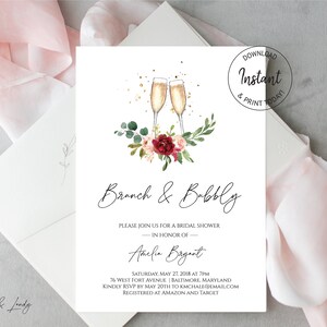 Brunch and Bubbly Bridal Shower Invitation | Champagne Brunch Invitation | Bridal Brunch Invite, N5