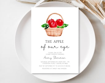 Apple Baby Shower Invitation | Apple of my eye Baby Shower Invitation | Fall Baby Shower Invite Template | Templett | N59