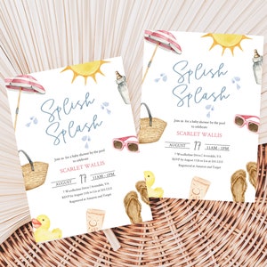 Gender Neutral Baby Shower by the Pool Invitation Template | Instant Download | Printable Pool Party Baby Shower Invite | N143
