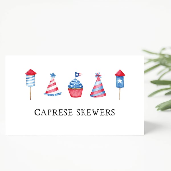 Red, White and Blue Tented Food Cards | Patriotic Name Cards | Printable 4th of July Place cards | Instant Download | N154