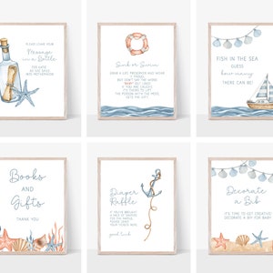 Sailboat Baby Shower Sign Bundle, Nautical Baby Shower Game Sign Template, Editable Marine Baby Shower Games, n390