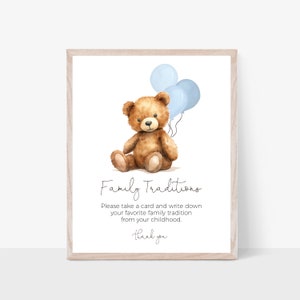 Gra na Baby Shower z niebieskim misiem | Znak tradycji rodzinnych | Templett | Natychmiastowe pobranie | N65B