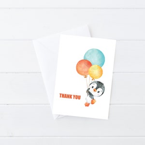 Penguin Birthday Party Thank You Card| Penguin Thank You Notecards | Penguin Birthday Party Card | Templett | Instant Download | N158