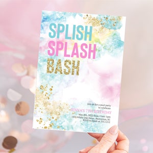 Colorful Pool Party Party Invite | Girl Pool Birthday Party Invite | Swimming Party Invitation | Instant Download wc2