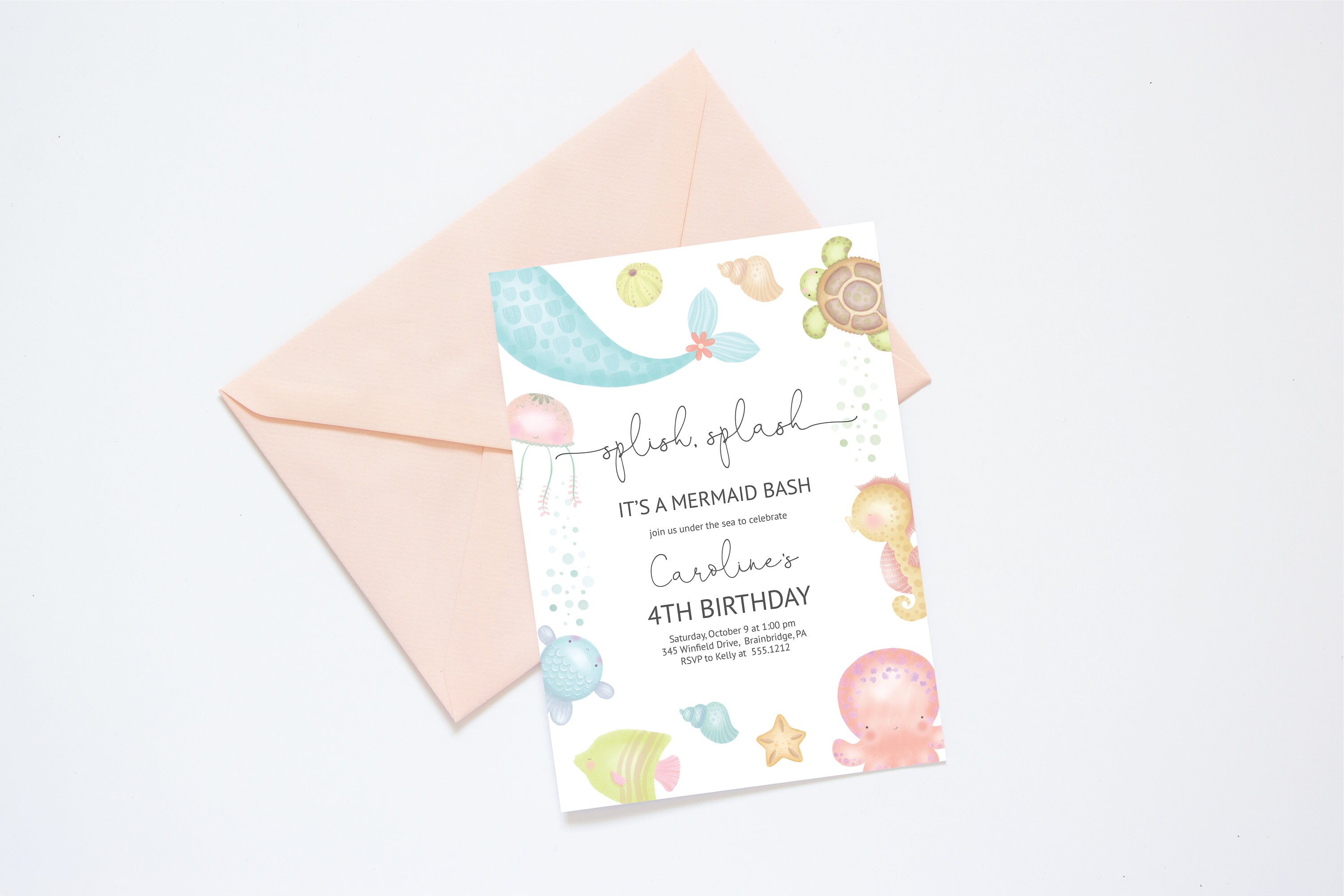 Mermaid Birthday Party Invitation Girl Birthday Party Invite Etsy
