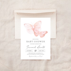 Blush Baby Shower Invitation | Butterfly Baby Shower Invite | Blush Butterfly Invitation | Instant Download, N131B